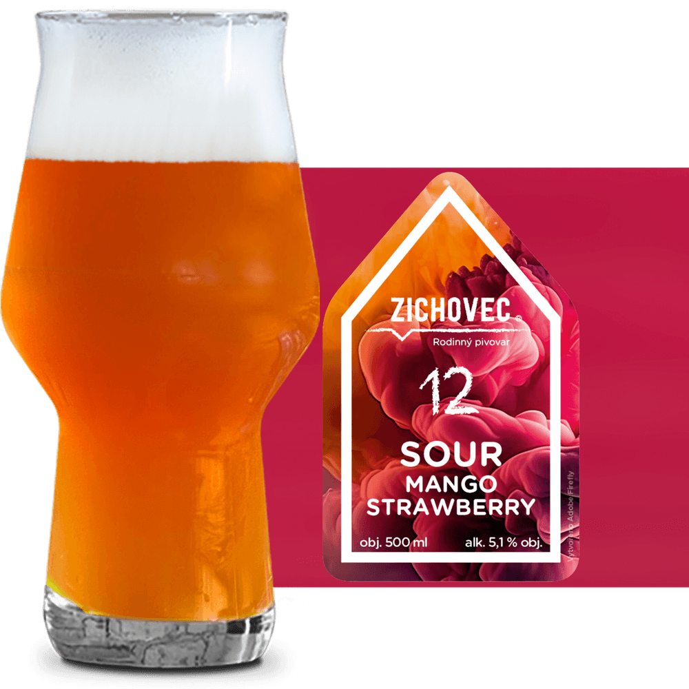 Zichovec Sour Mango Strawberry 12 Glass and Label