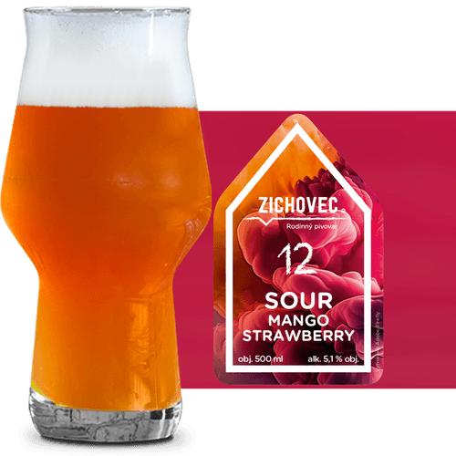 Zichovec Sour Mango Strawberry 12 Glass and Label