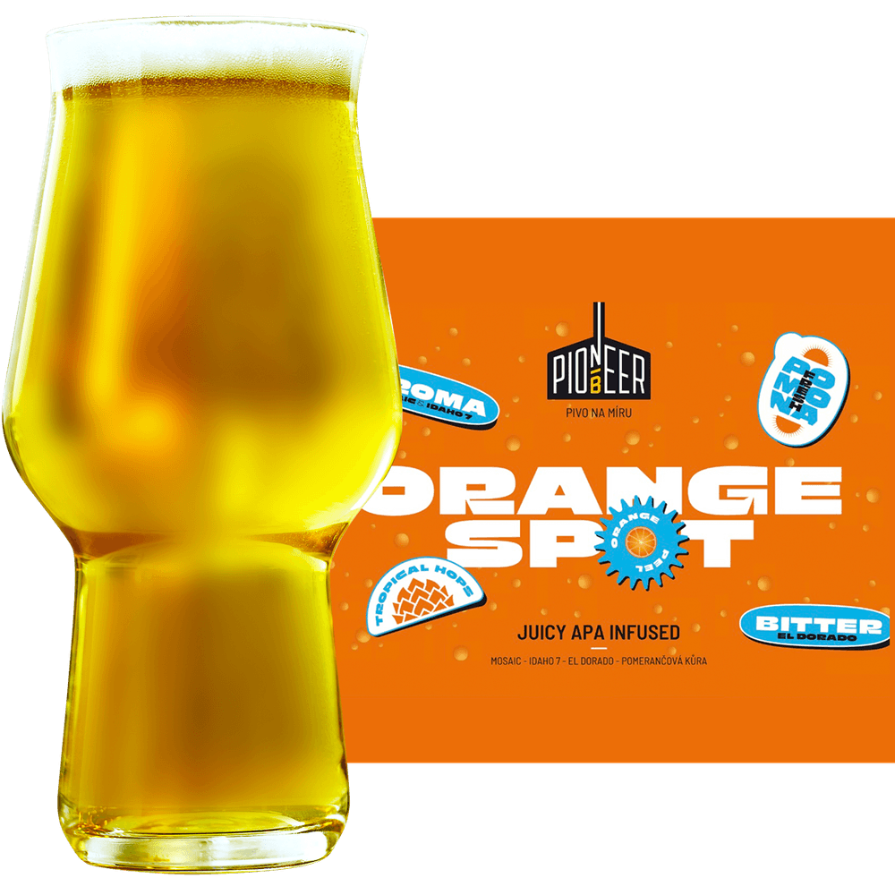 Pioneer Orange Spot Glass and Label