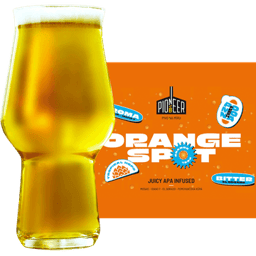 Pioneer Orange Spot Glass and Label