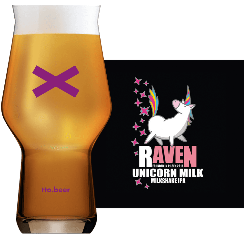 Raven Unicorn Milk Glass and Label