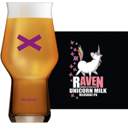 Raven Unicorn Milk Glass and Label