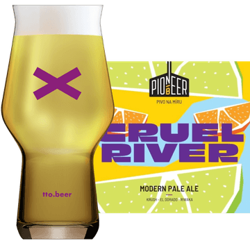 Pioneer Cruel River Glass and Label